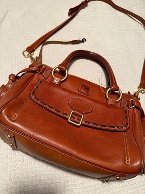 Dooney & Bourke Chestnut Brown Leather Satchel with Gold Hardware